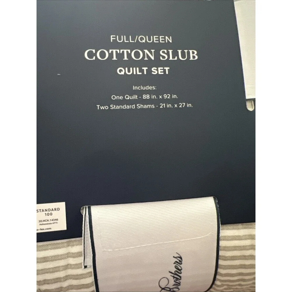Brooks Brothers Cotton Slub Quilt Sham Set Full Queen Green Stripes 3 Pc Set New